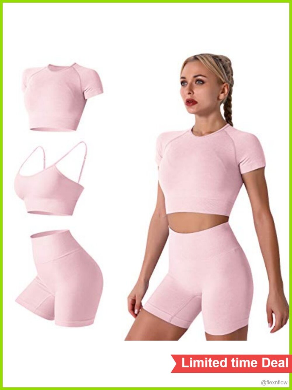 Seamless Yoga Outfit 3PC Set Crop Top Bra High Waist Shorts Workout Gym